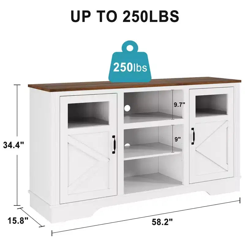 Meuble TV/console rustique pour téléviseur jusqu'à 65 pouces, haut, avec rangement et lumière LED