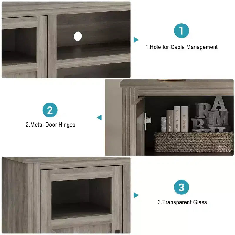 Meuble TV/console rustique pour téléviseur jusqu'à 65 pouces, haut, avec rangement et lumière LED