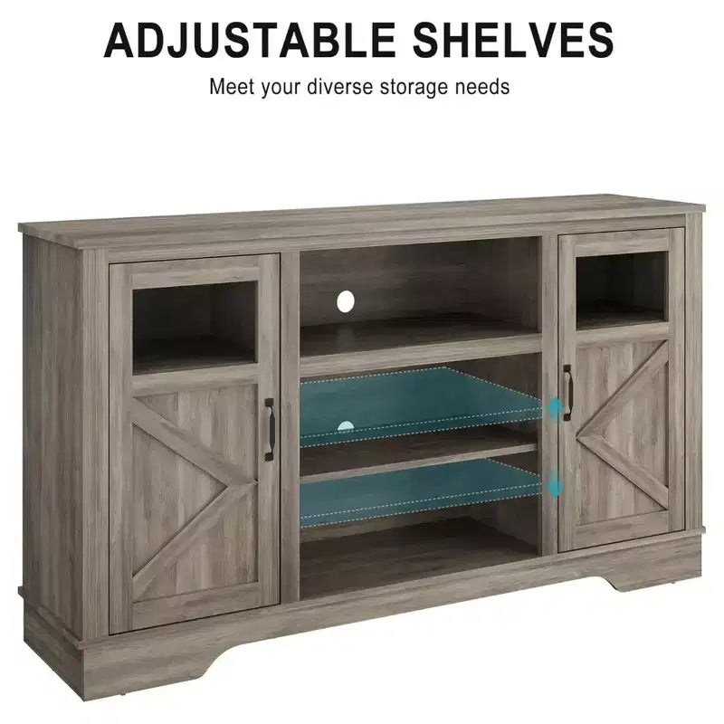 Meuble TV/console rustique pour téléviseur jusqu'à 65 pouces, haut, avec rangement et lumière LED
