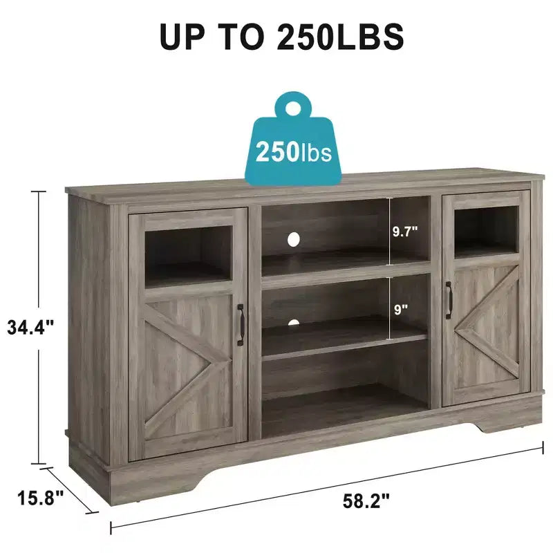 Meuble TV/console rustique pour téléviseur jusqu'à 65 pouces, haut, avec rangement et lumière LED