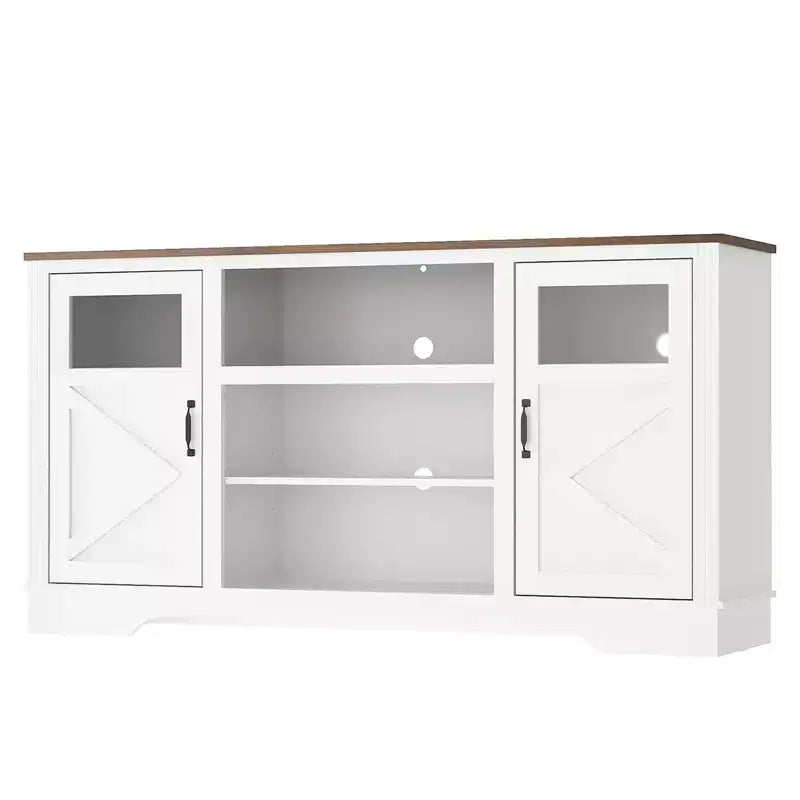 Meuble TV/console rustique pour téléviseur jusqu'à 65 pouces, haut, avec rangement et lumière LED