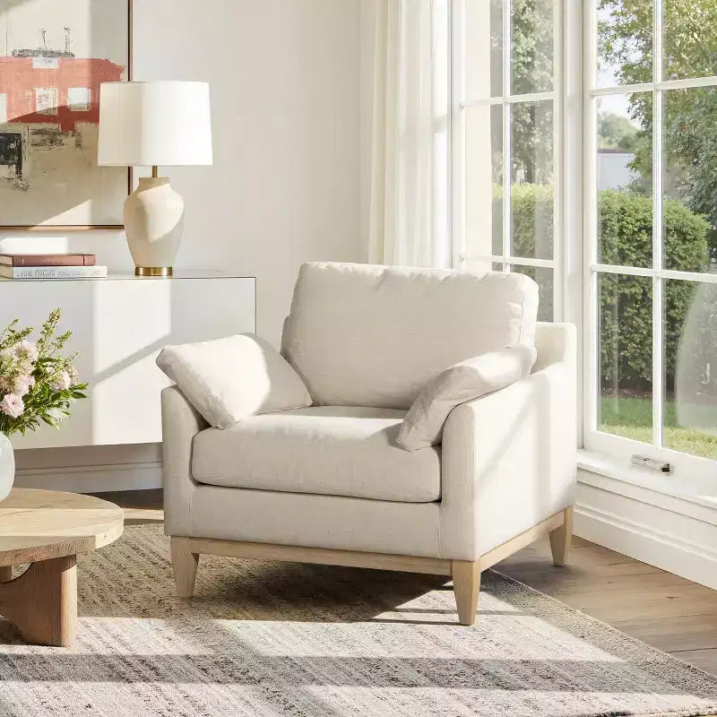 Fauteuil d'appoint style ferme moderne en velours blanc lin