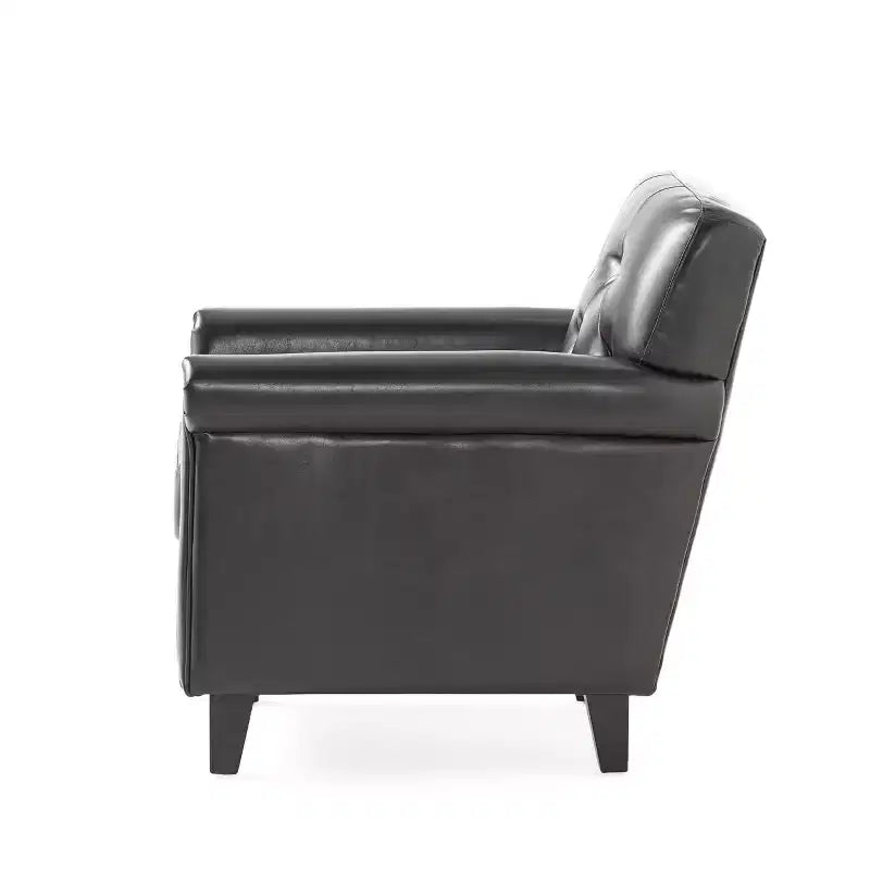 Fauteuil club capitonné en cuir reconstitué contemporain avec accoudoirs roulés