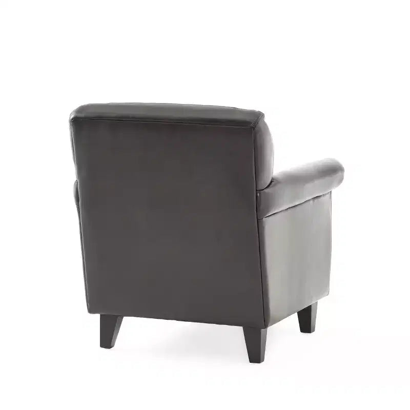 Fauteuil club capitonné en cuir reconstitué contemporain avec accoudoirs roulés
