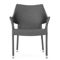 Fauteuil empilable en rotin PE gris, résistant aux intempéries, peu encombrant pour le patio