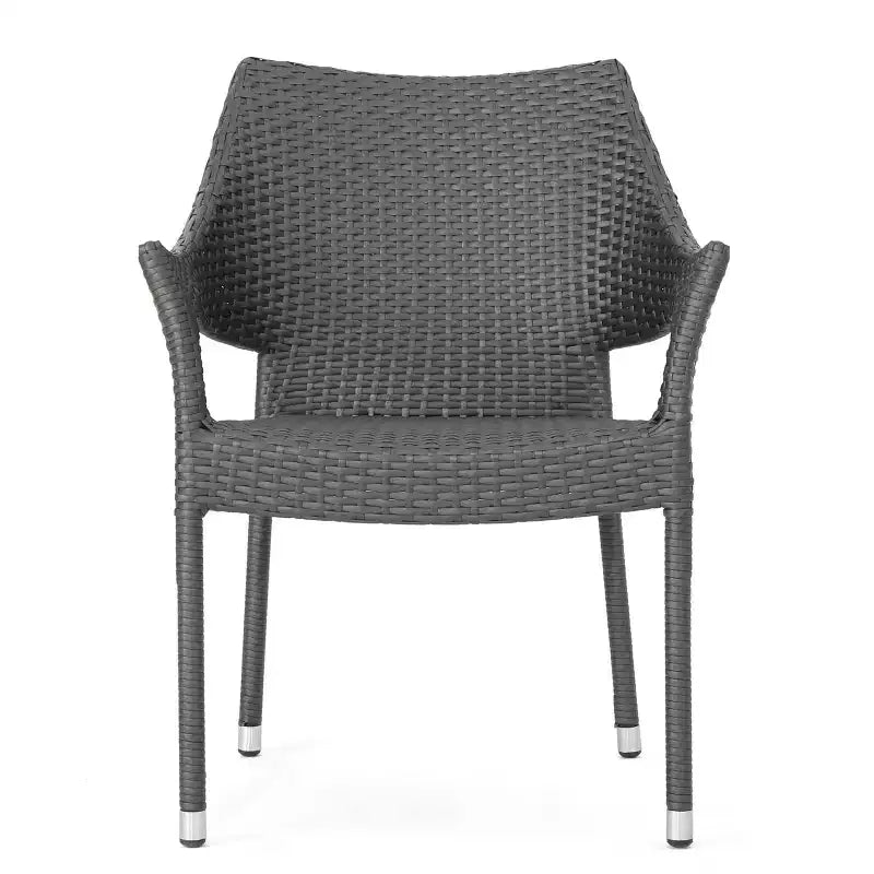 Fauteuil empilable en rotin PE gris, résistant aux intempéries, peu encombrant pour le patio