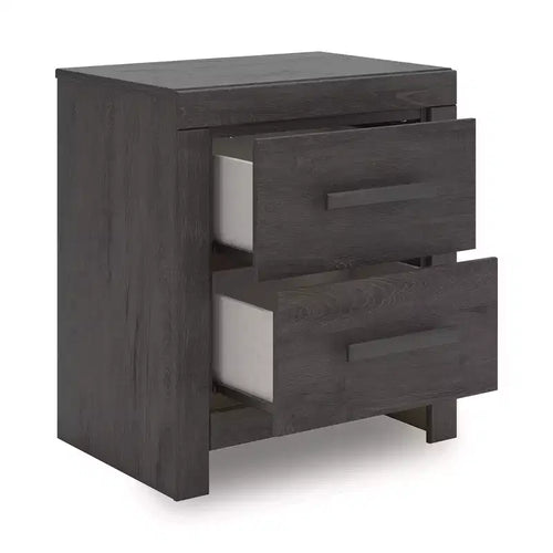 Table de chevet 2 tiroirs avec tiroirs coulissants fluides, finition anthracite