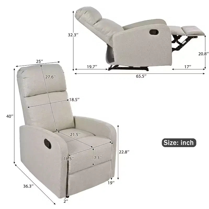Fauteuil inclinable rembourré contemporain avec 3 positions de dossier réglables