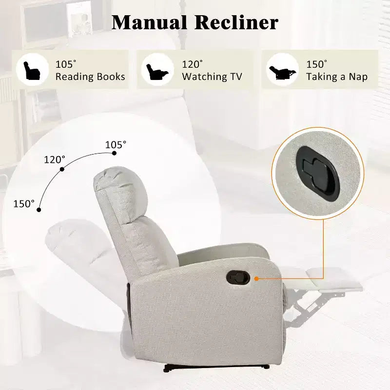 Fauteuil inclinable rembourré contemporain avec 3 positions de dossier réglables