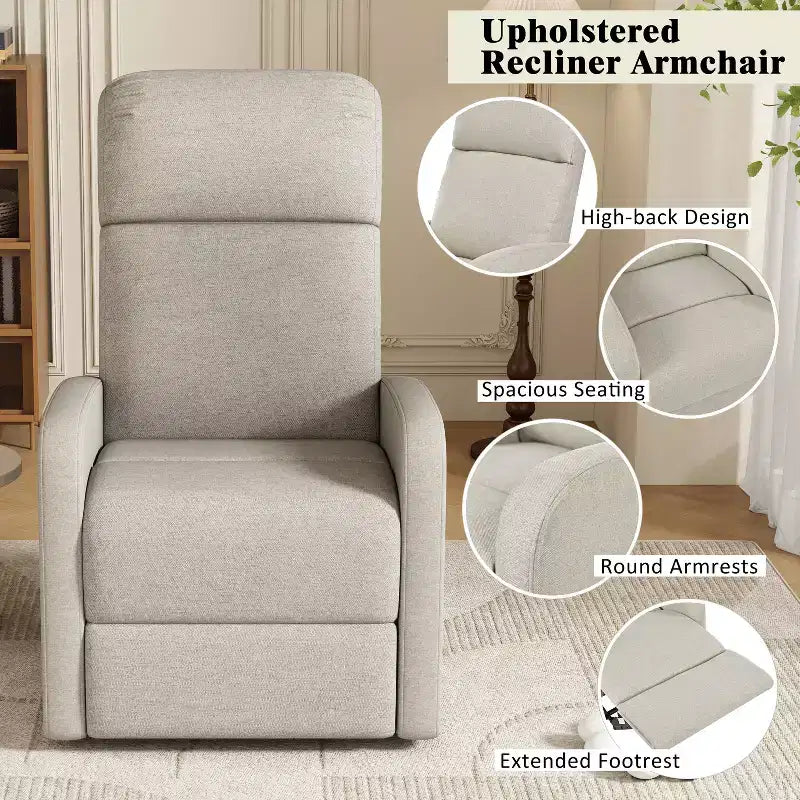 Fauteuil inclinable rembourré contemporain avec 3 positions de dossier réglables