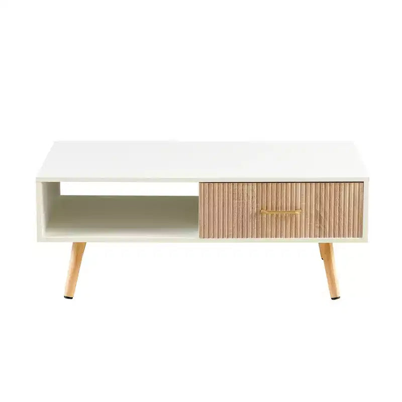 Table basse rectangulaire blanche avec tiroir coulissant, 104 cm L