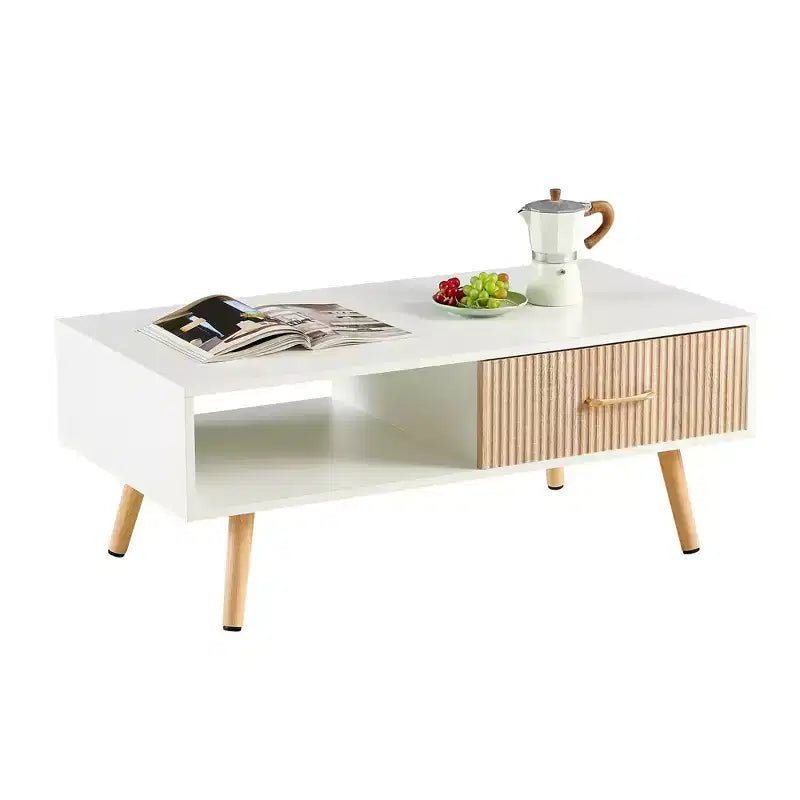 Table basse rectangulaire blanche avec tiroir coulissant, 104 cm L