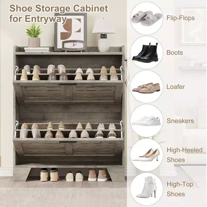 Meuble de rangement à chaussures mince avec 2 tiroirs basculants et crochets, Organisateur autoportant pour l'entrée, le couloir, le garage