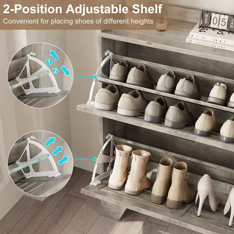 Meuble de rangement à chaussures mince avec 2 tiroirs basculants et crochets, Organisateur autoportant pour l'entrée, le couloir, le garage