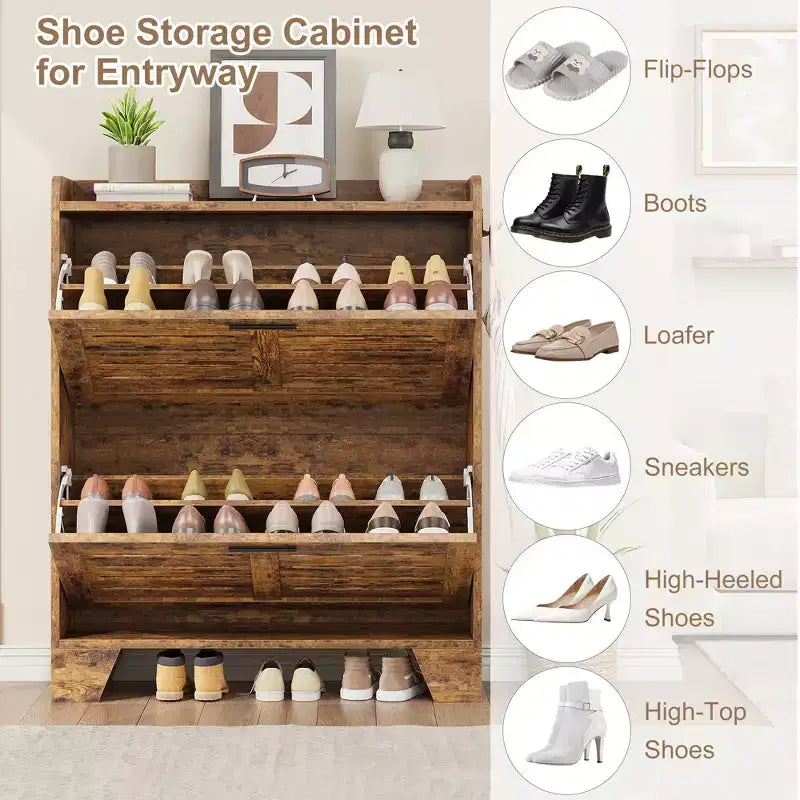 Meuble de rangement à chaussures mince avec 2 tiroirs basculants et crochets, Organisateur autoportant pour l'entrée, le couloir, le garage