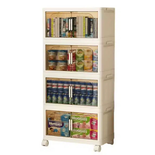 3 Tiers/4 Tiers/5 Tiers Collapsible Storage Bins, Foldable Storage Cabinet With Magnetic Door Lockable Wheels, Stackable Storage Containers