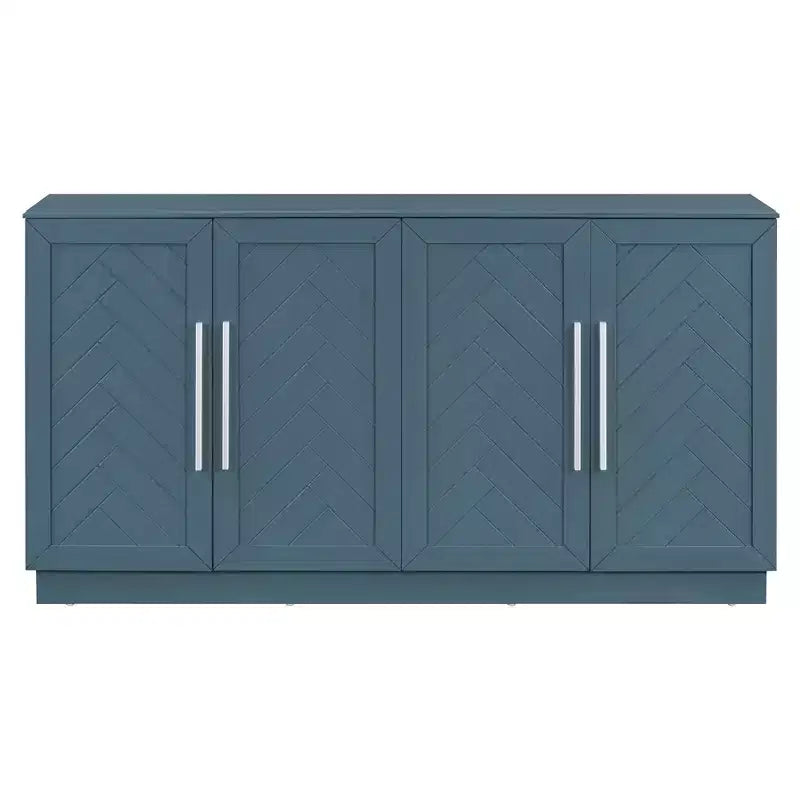 Buffet avec étagères réglables et poignées argentées, bleu antique