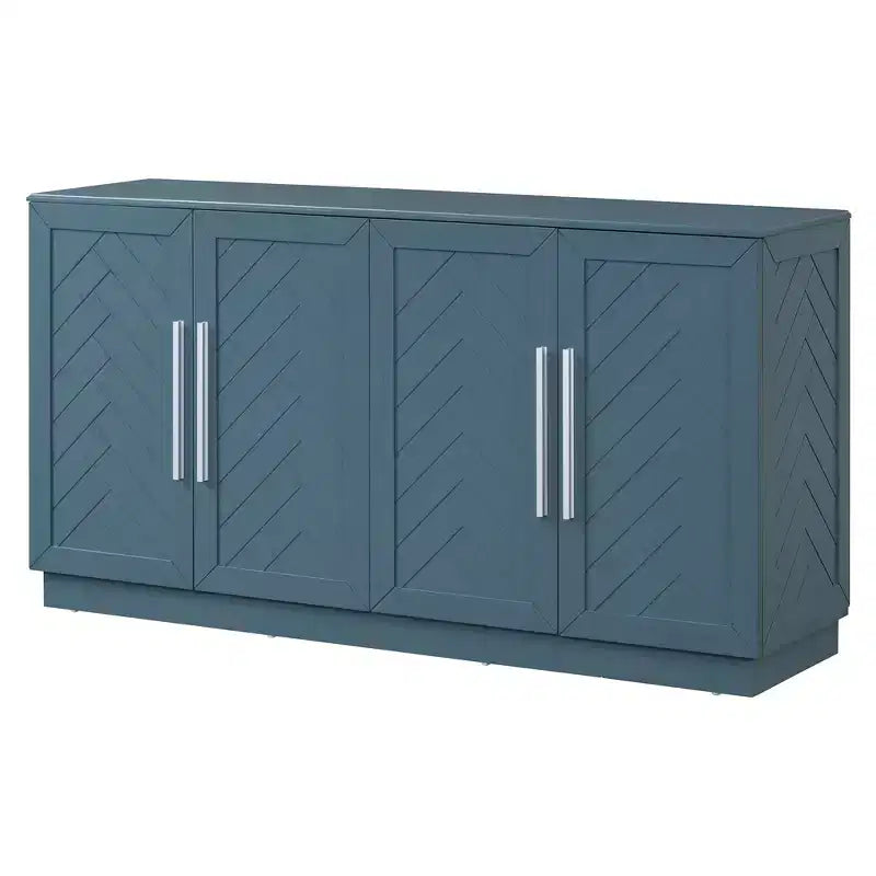 Buffet avec étagères réglables et poignées argentées, bleu antique
