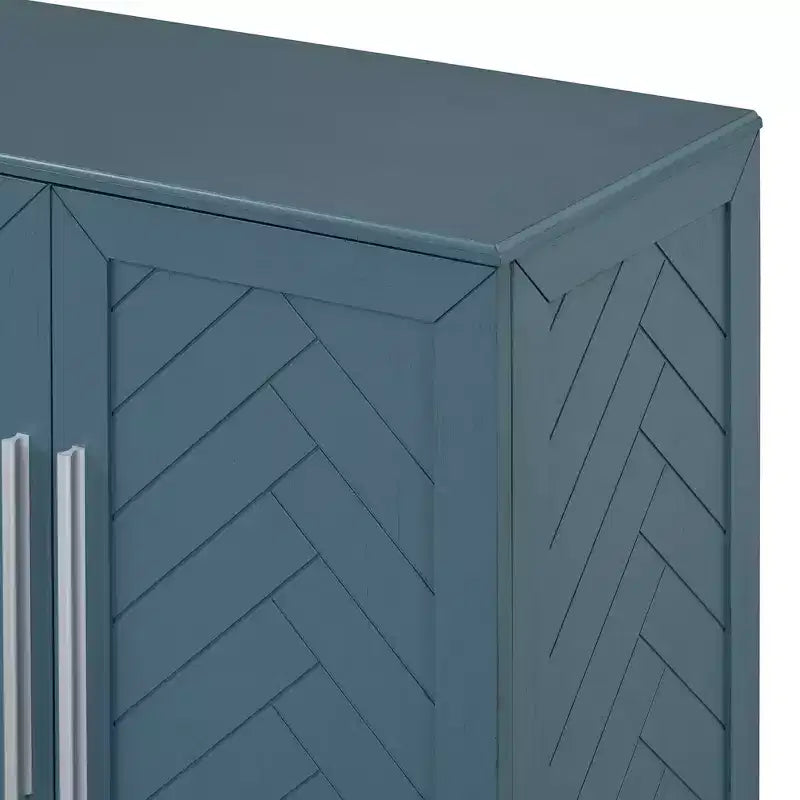 Buffet avec étagères réglables et poignées argentées, bleu antique