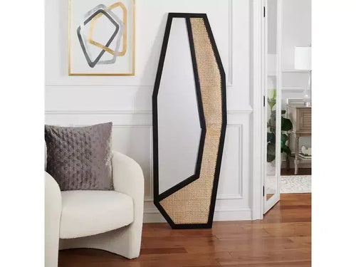 Miroir mural pleine longueur en bois noir et naturel