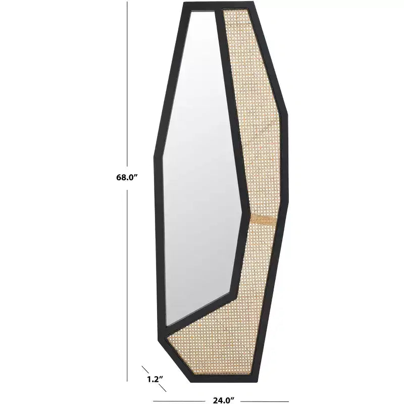 Miroir mural pleine longueur en bois noir et naturel