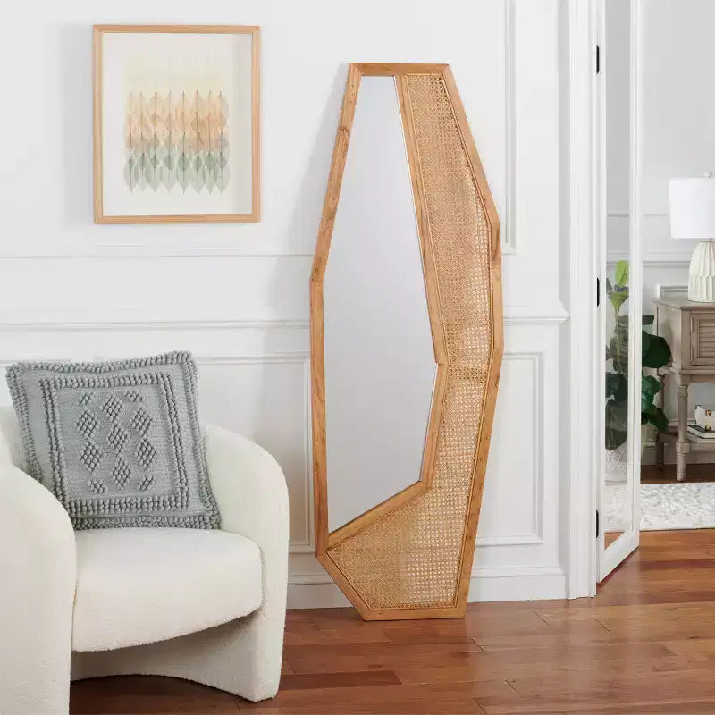 Miroir mural pleine longueur en bois noir et naturel
