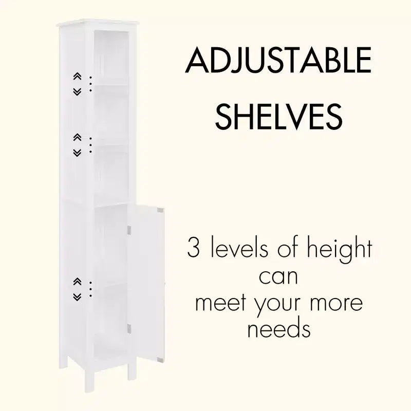 Armoire de salle de bain haute sur pied, étagères réglables et portes réversibles