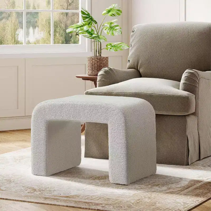 Tabouret de coiffeuse capitonné moderne, repose-pieds de canapé arqué, entièrement assemblé