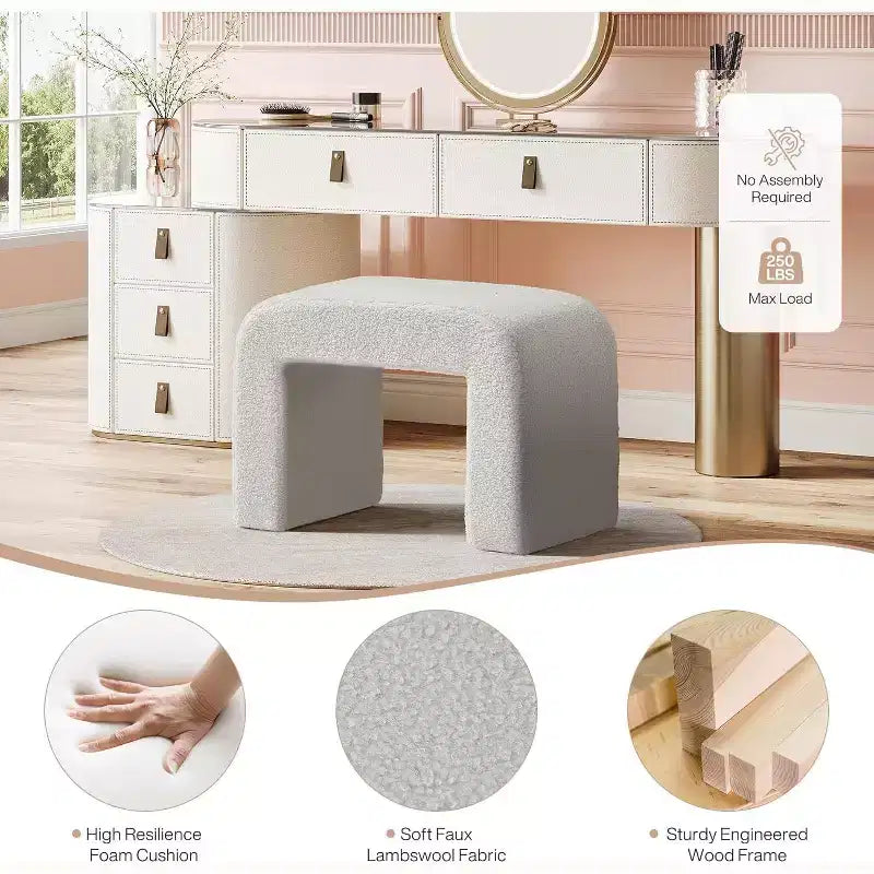 Tabouret de coiffeuse capitonné moderne, repose-pieds de canapé arqué, entièrement assemblé