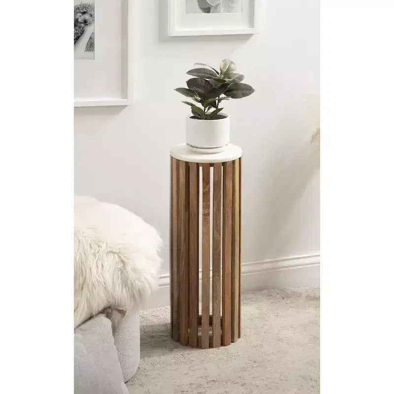 Table d'appoint ronde en bois et marbre, 61 cm de haut