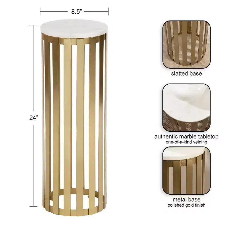 Table d'appoint ronde en bois et marbre, 61 cm de haut