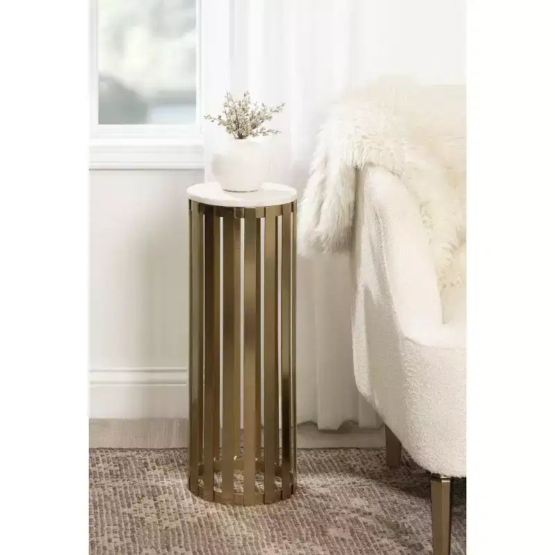 Table d'appoint ronde en bois et marbre, 61 cm de haut