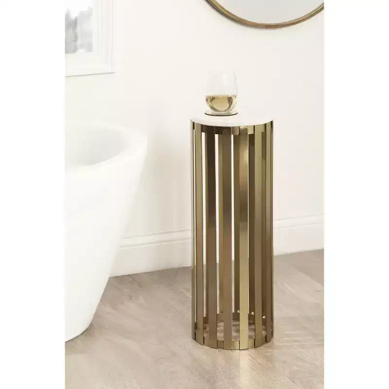 Table d'appoint ronde en bois et marbre, 61 cm de haut