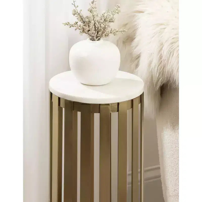 Table d'appoint ronde en bois et marbre, 61 cm de haut