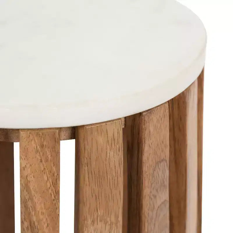 Table d'appoint ronde en bois et marbre, 61 cm de haut
