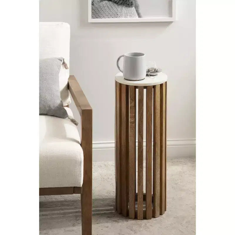 Table d'appoint ronde en bois et marbre, 61 cm de haut