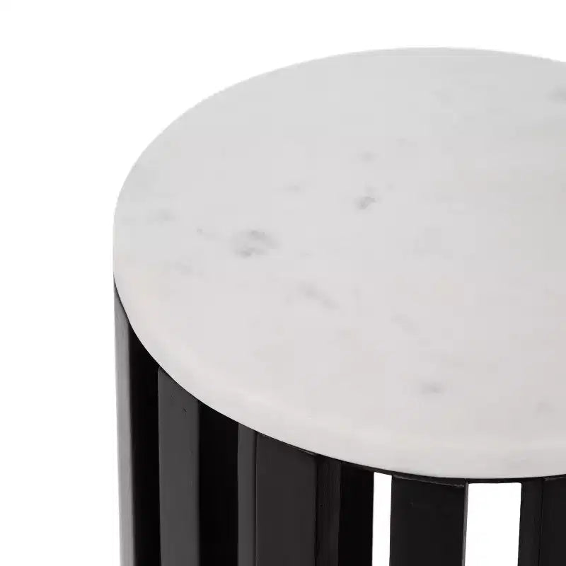 Table d'appoint ronde en bois et marbre, 61 cm de haut