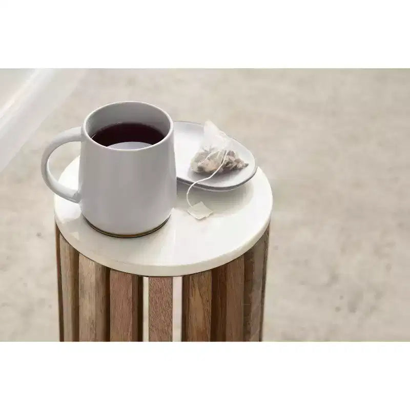 Table d'appoint ronde en bois et marbre, 61 cm de haut