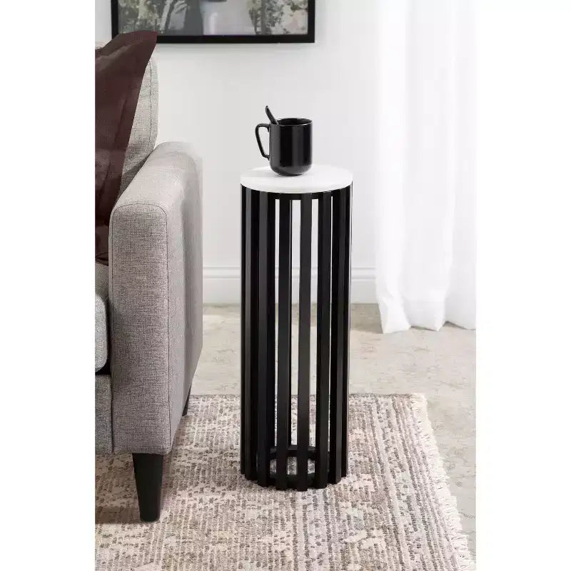 Table d'appoint ronde en bois et marbre, 61 cm de haut
