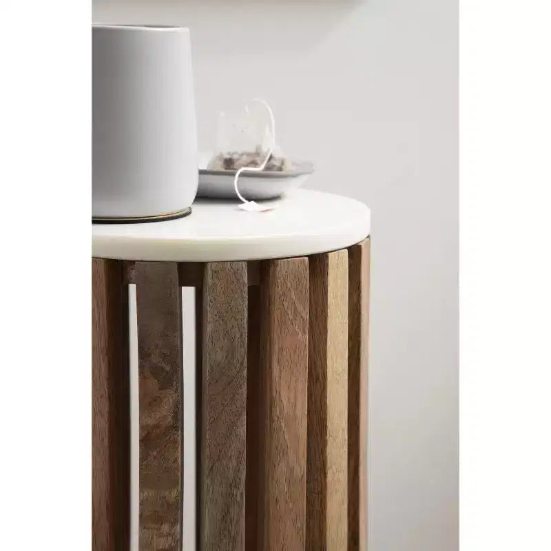 Table d'appoint ronde en bois et marbre, 61 cm de haut