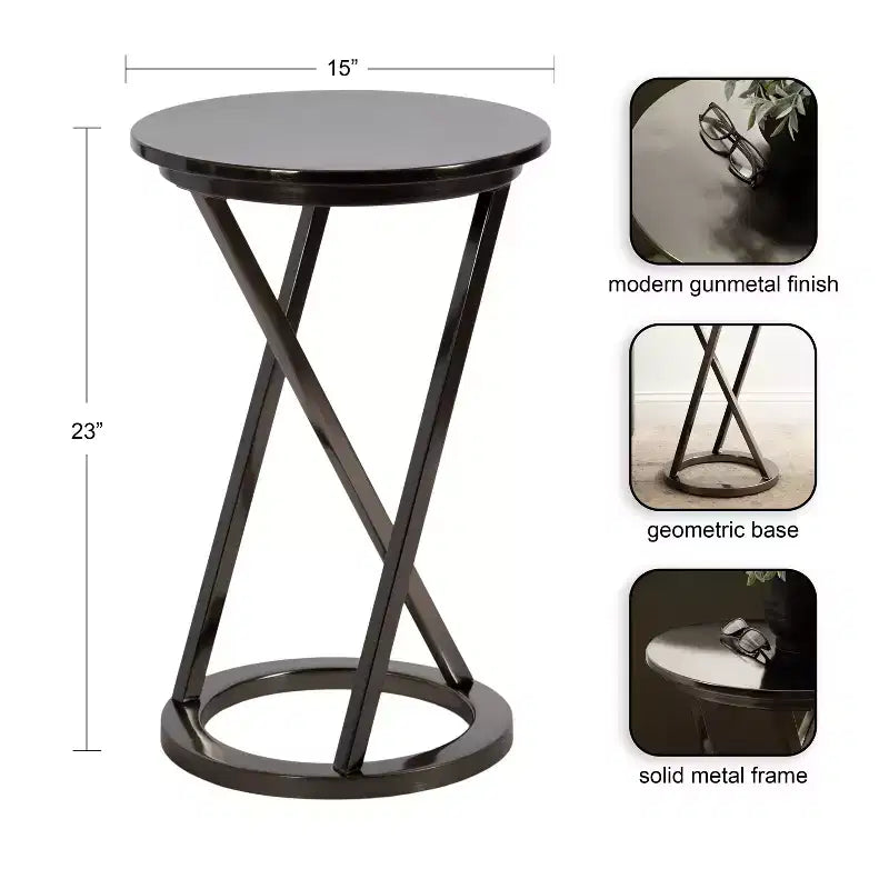 Table d'appoint ronde en métal, finition laiton antique, 58,4 cm de hauteur