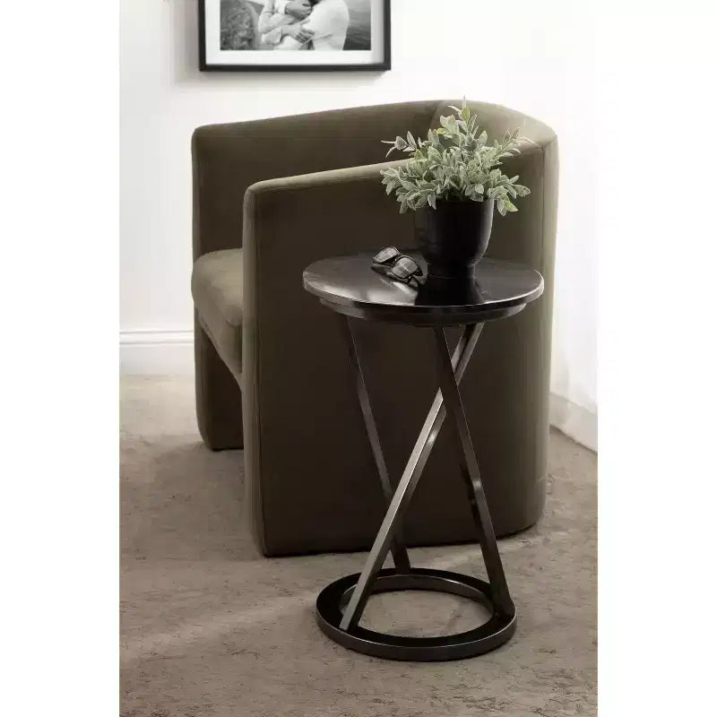 Table d'appoint ronde en métal, finition laiton antique, 58,4 cm de hauteur
