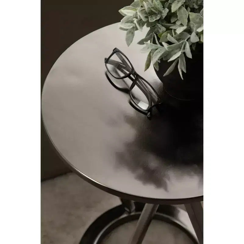 Table d'appoint ronde en métal, finition laiton antique, 58,4 cm de hauteur