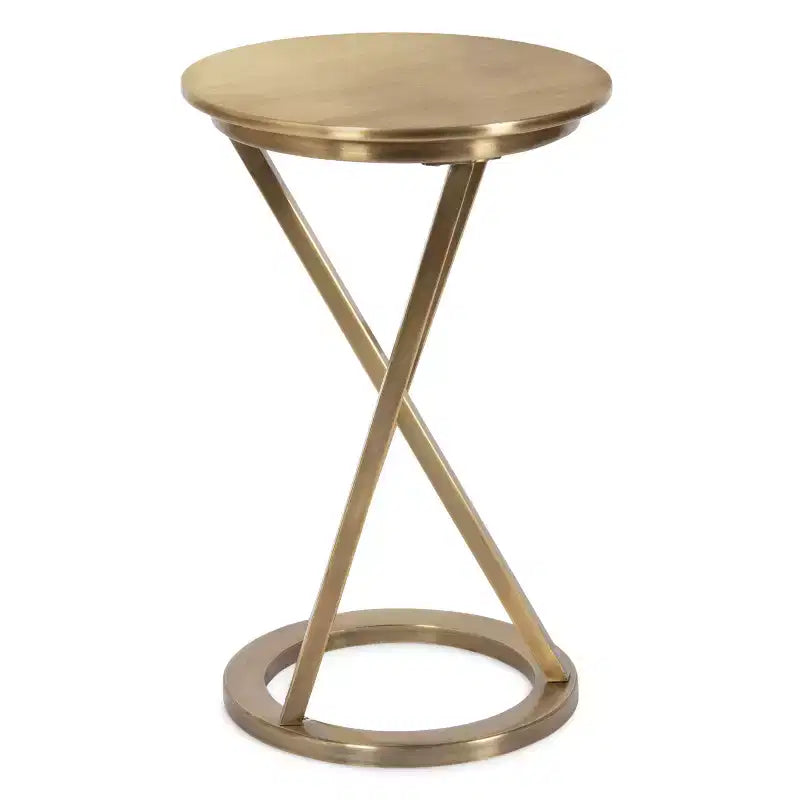 Table d'appoint ronde en métal, finition laiton antique, 58,4 cm de hauteur