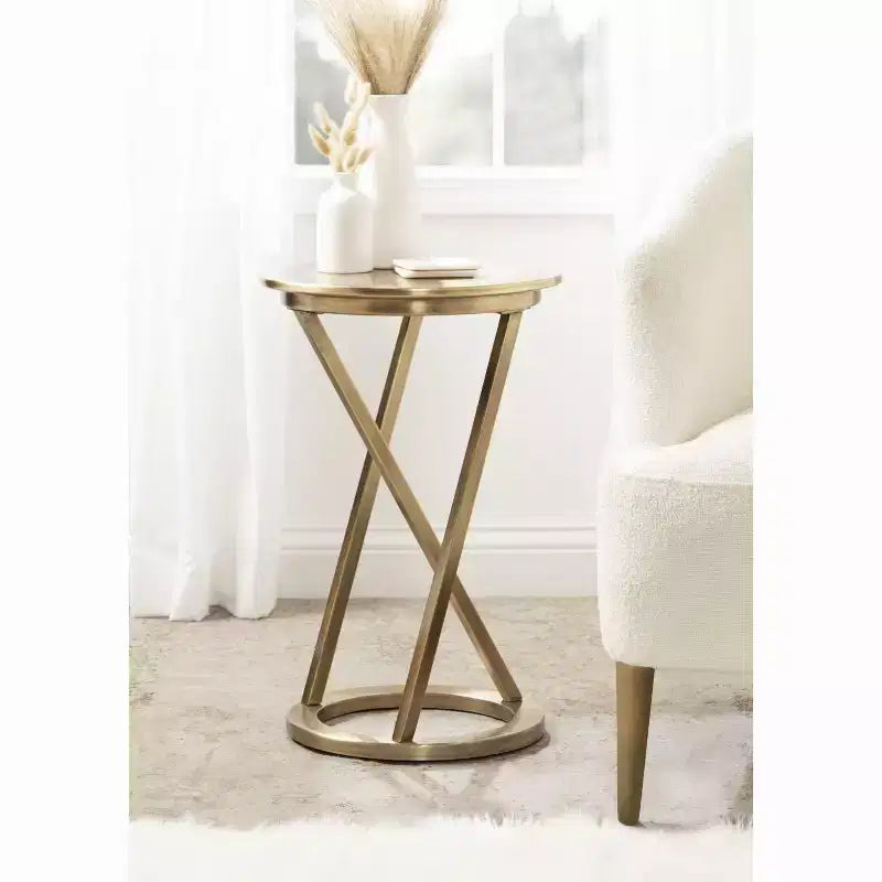 Table d'appoint ronde en métal, finition laiton antique, 58,4 cm de hauteur