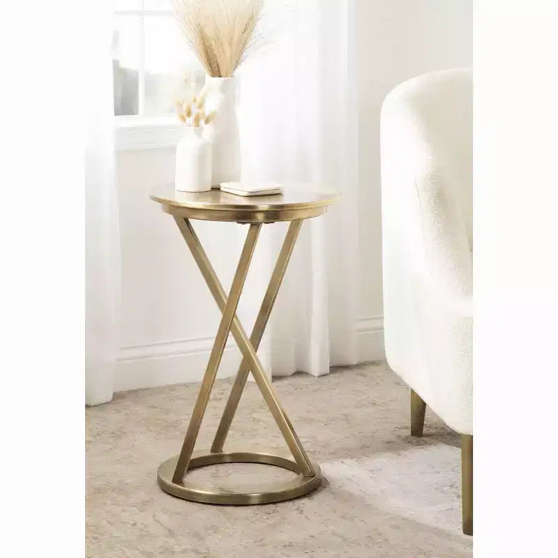 Table d'appoint ronde en métal, finition laiton antique, 58,4 cm de hauteur