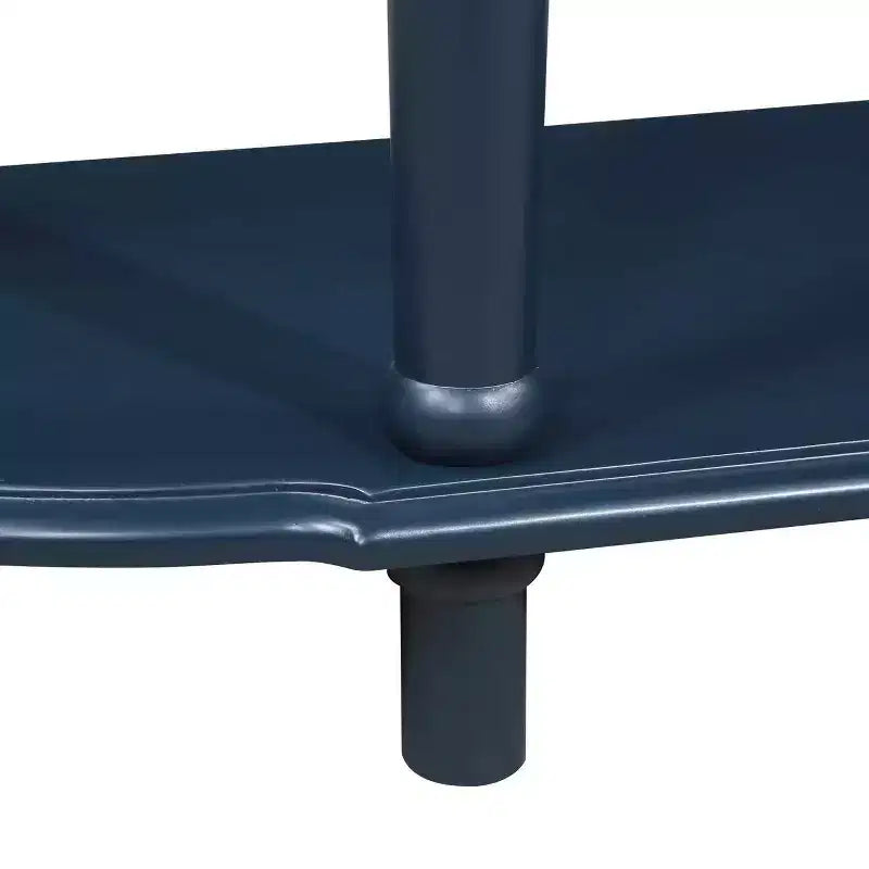 Console Rétro Courbée en Pin, Étagère Ouverte et 2 Tiroirs — Bleu Marine et Marron
